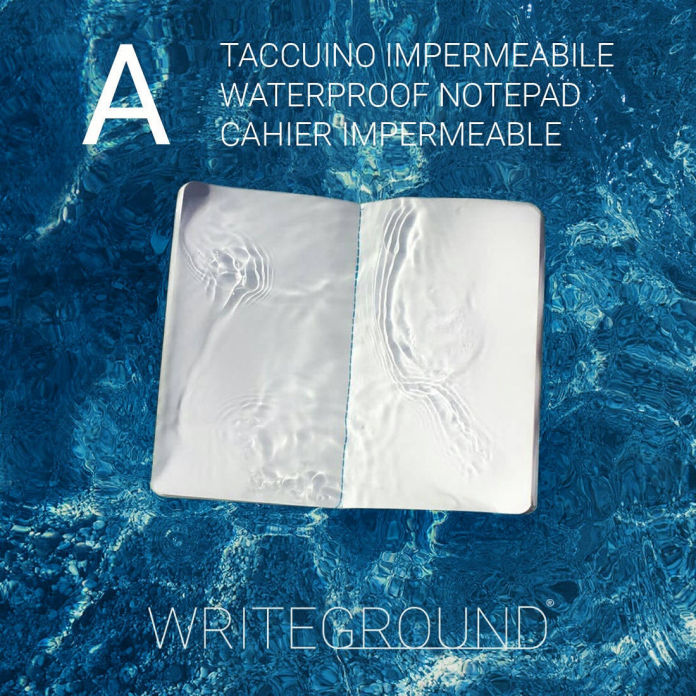 A, Writeground, waterproof notebook, water-resistant, all-weather, notepad, notebook, quaderno impermeabile, minimal design, acqua, materiali innovativi